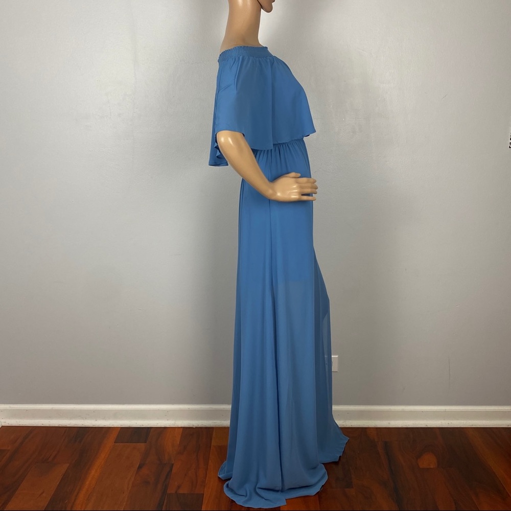 SHOW ME YOUR MUMU BLUE OFF-THE-SHOULDER FLOWY RUFFLE MAXI DRESS - Picture 7 of 9